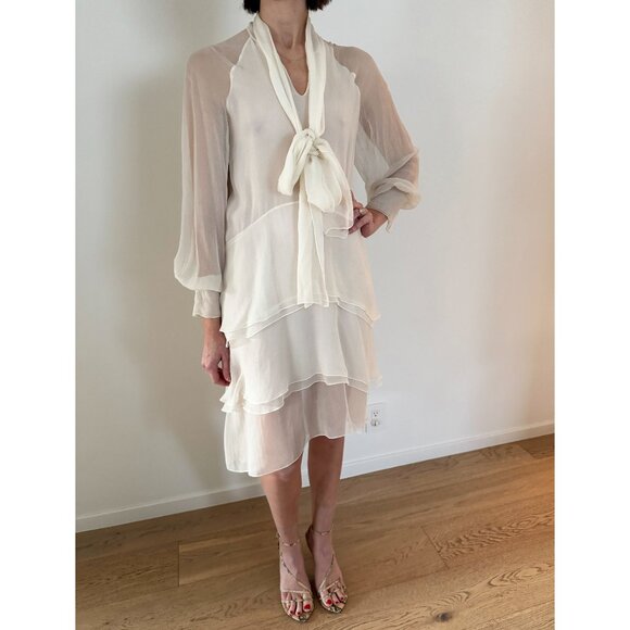 Chloe Ivory Silk Chiffon Dress, size 38 (fits like size small) - Picture 10 of 10